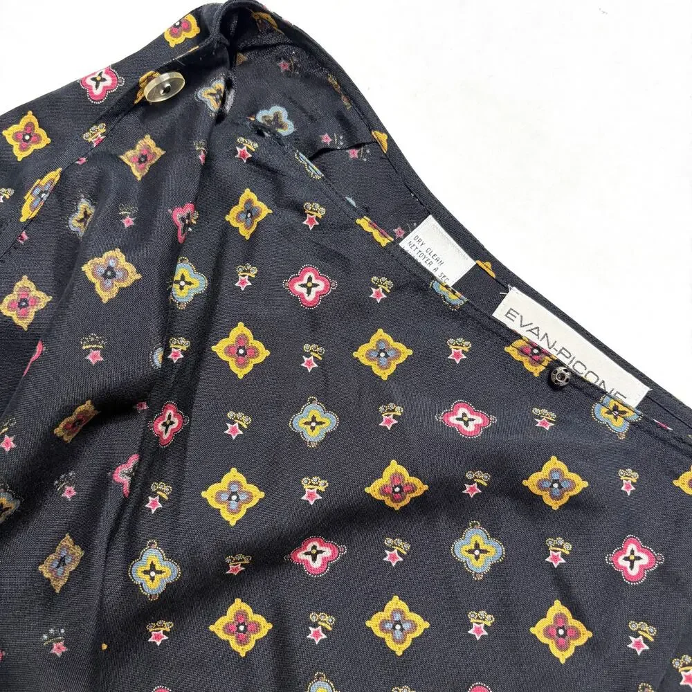 Vintage Evan Picone NWOT 100% Silk Geometric Print Wrap Skirt Black Size 8